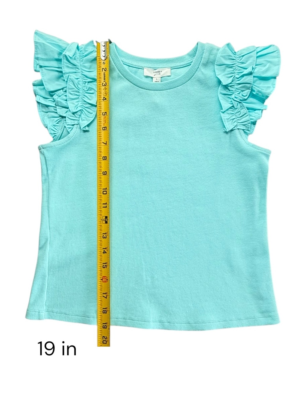 A loves A Girls Ribbed Ruffle Sleeve Top Cloud Blue Size L NWT - Picture 8 of 10